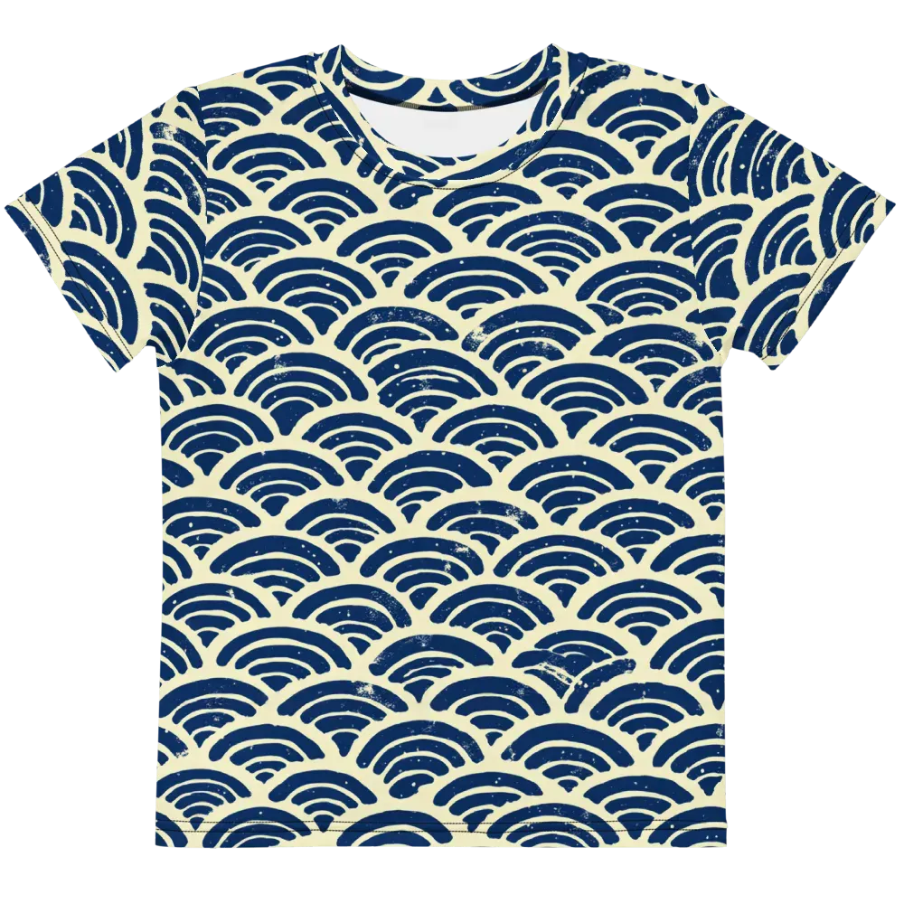 Navy Wave Field on Kids Crew Neck T-Shirt — Front