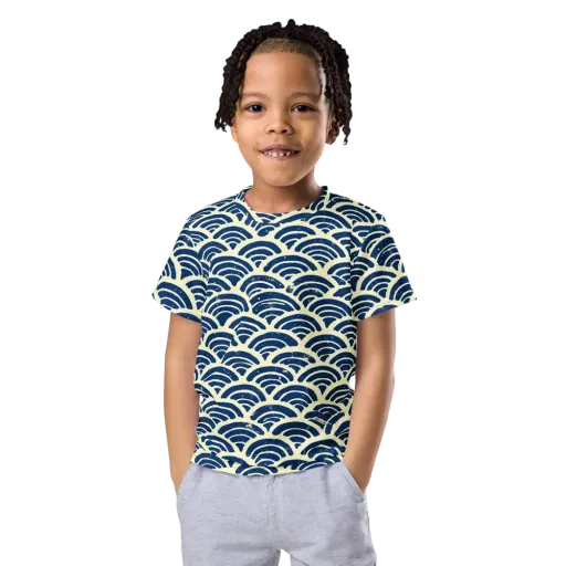 Navy Wave Field on a Kids Crew Neck T-Shirt