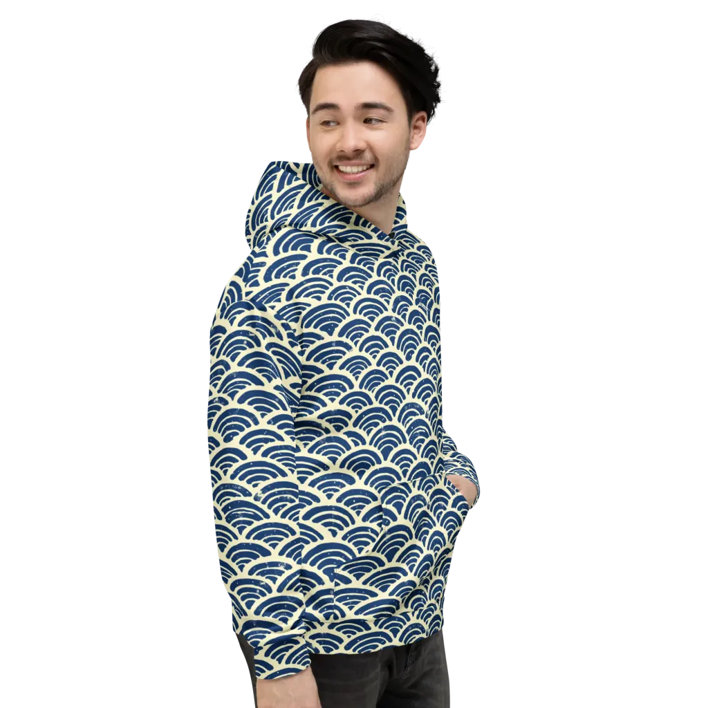 Navy Wave Field on Hoodie — Right