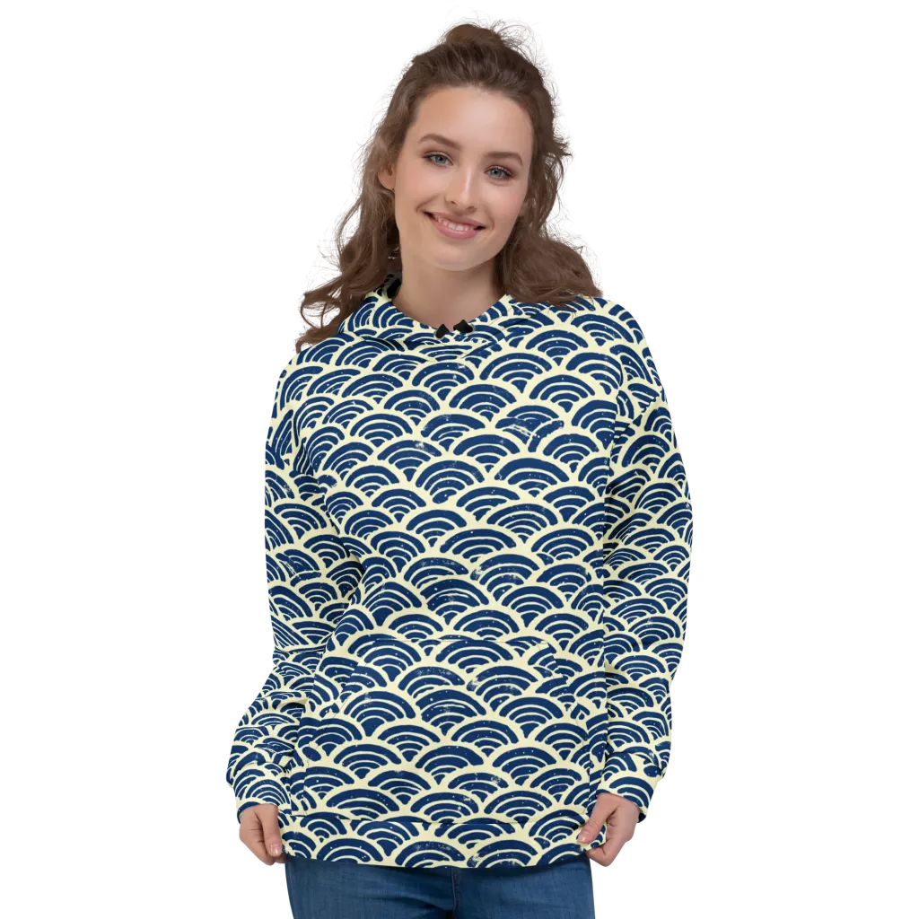 Navy Wave Field on Hoodie — Front