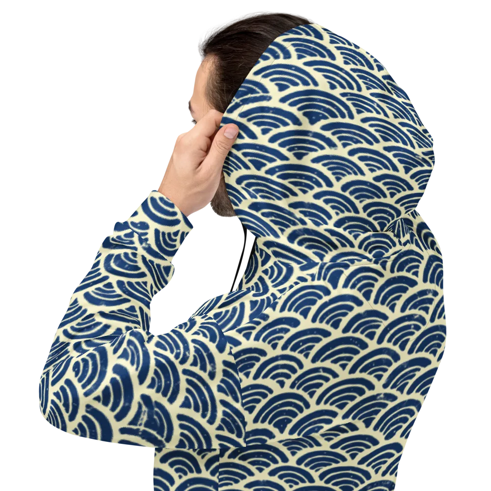 Navy Wave Field on Hoodie — Back