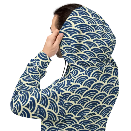 Navy Wave Field on a Hoodie