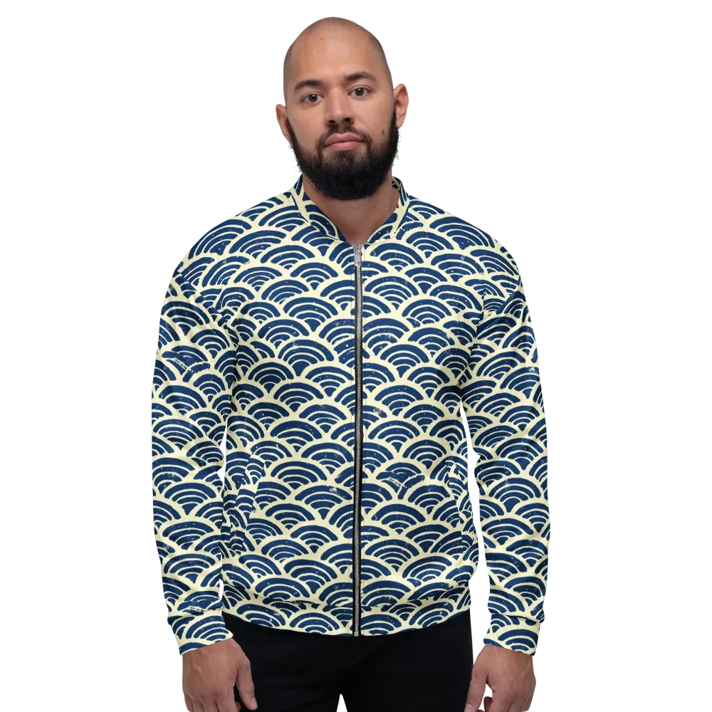 Navy Wave Field on Bomber Jacket — Front