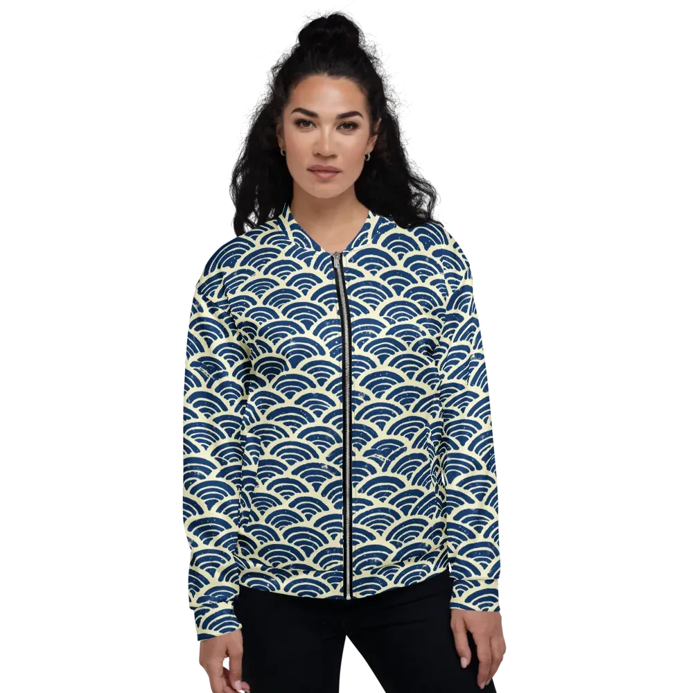 Navy Wave Field on Bomber Jacket — Front