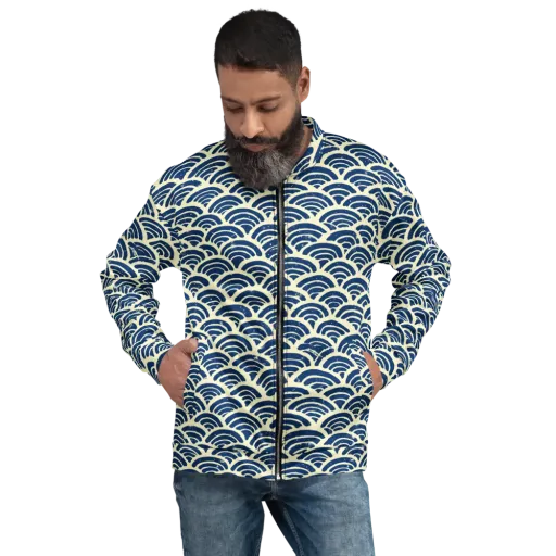 Navy Wave Field on a Bomber Jacket