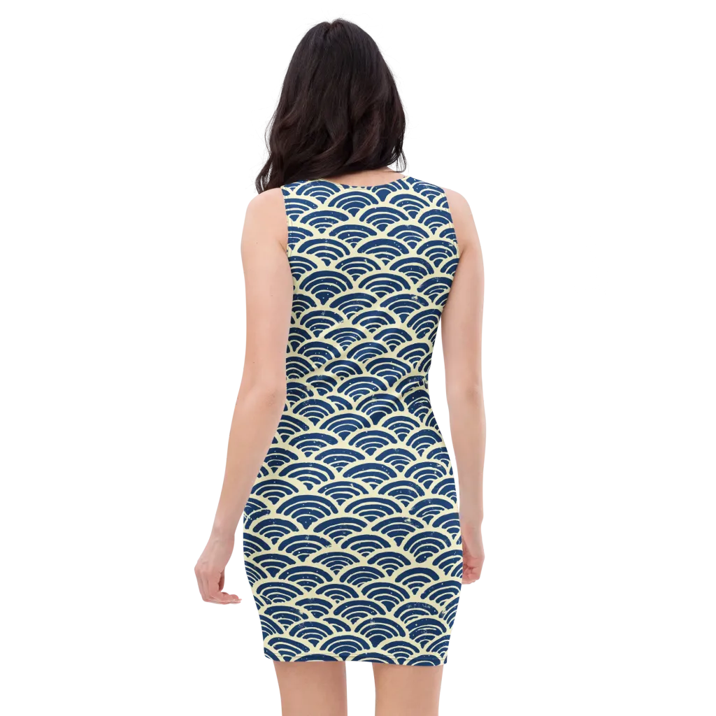 Navy Wave Field on Bodycon Dress — Back