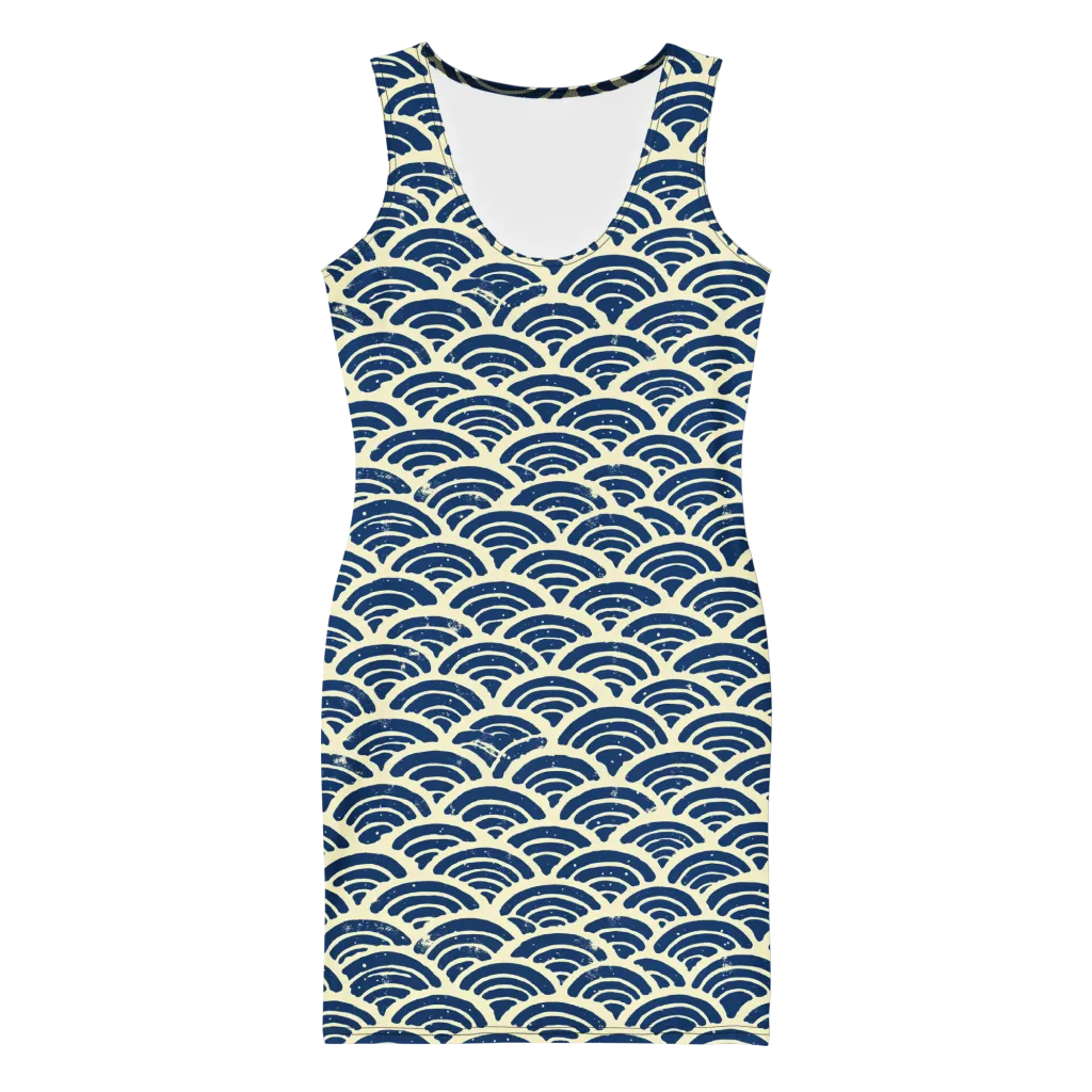 Navy Wave Field on Bodycon Dress — Front
