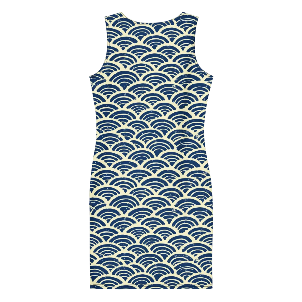 Navy Wave Field on Bodycon Dress — Back