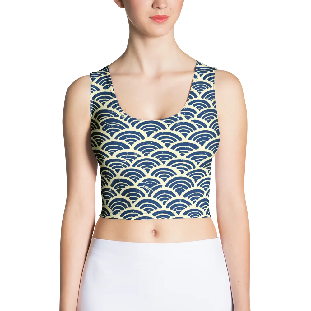 Navy Wave Field on Crop Top — Front