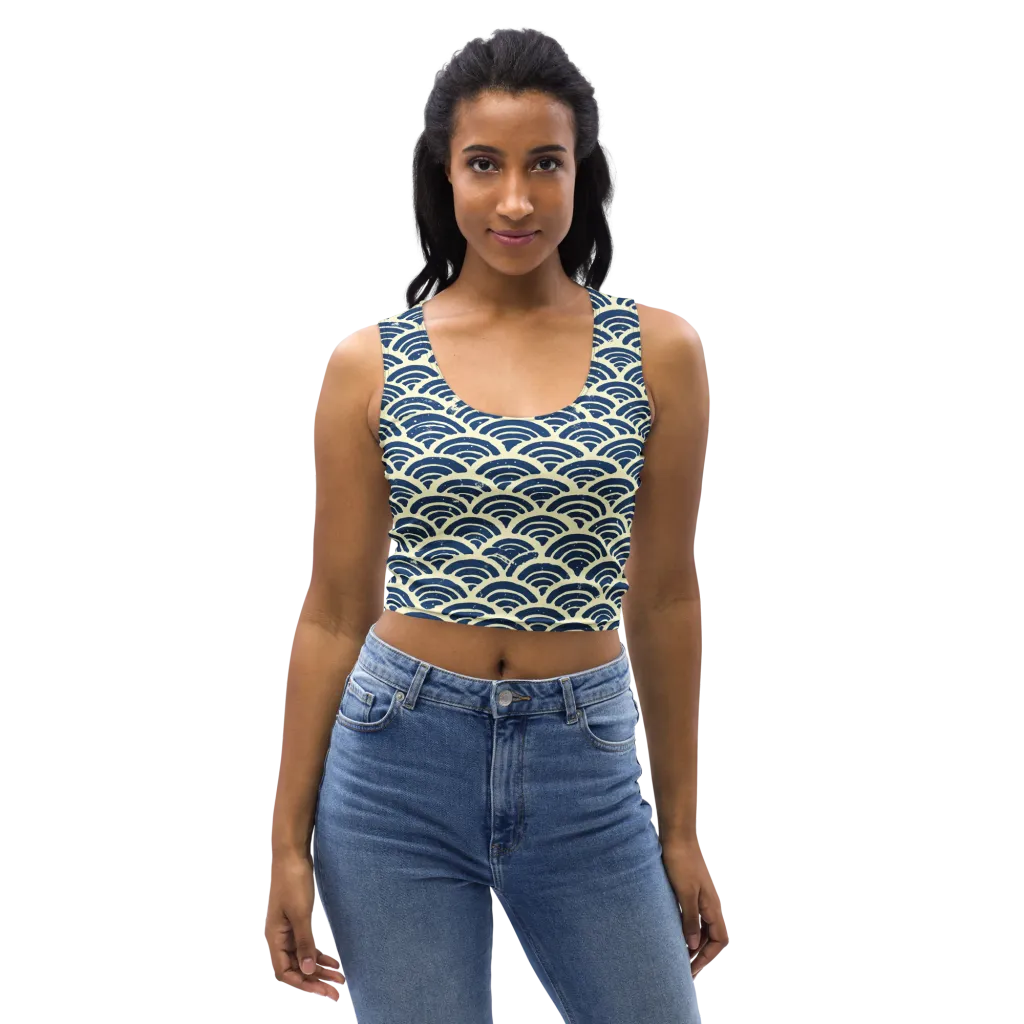 Navy Wave Field on Crop Top — Front