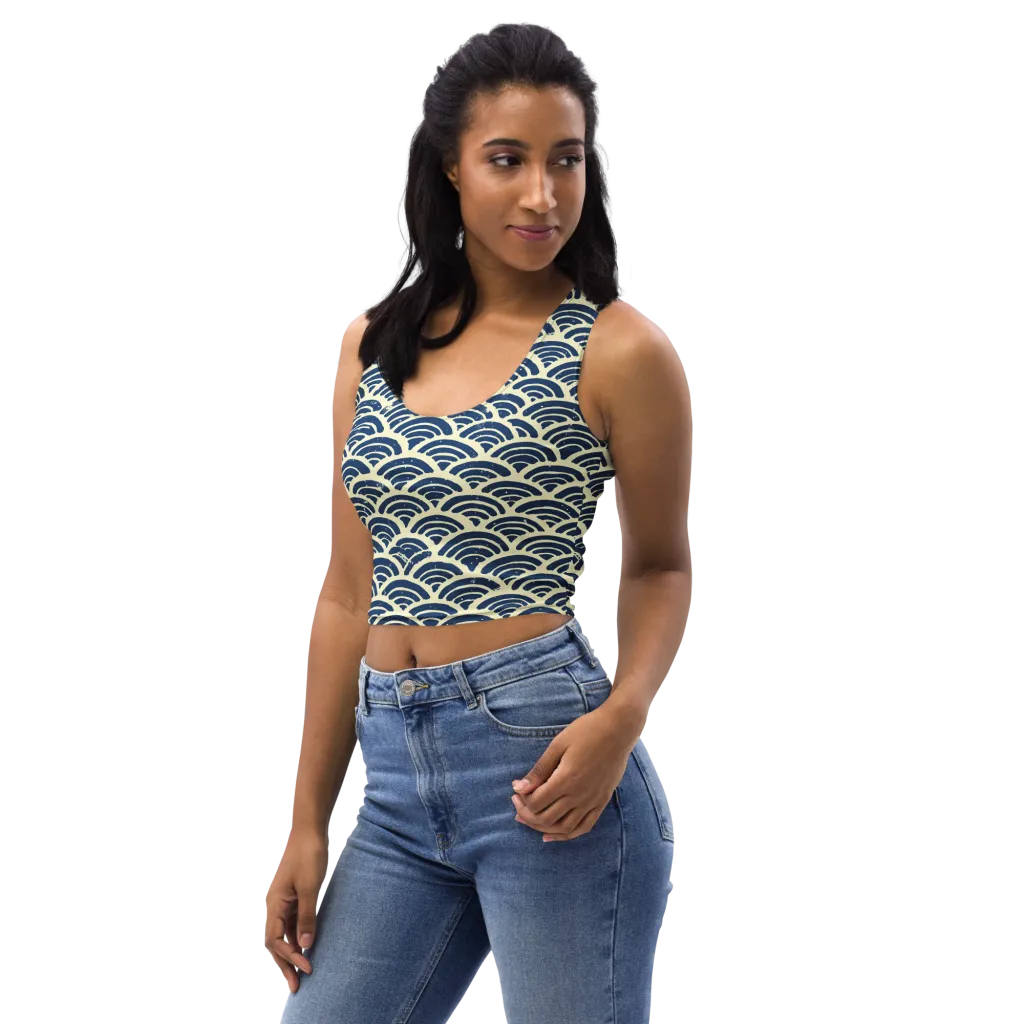 Navy Wave Field on Crop Top — Left Front