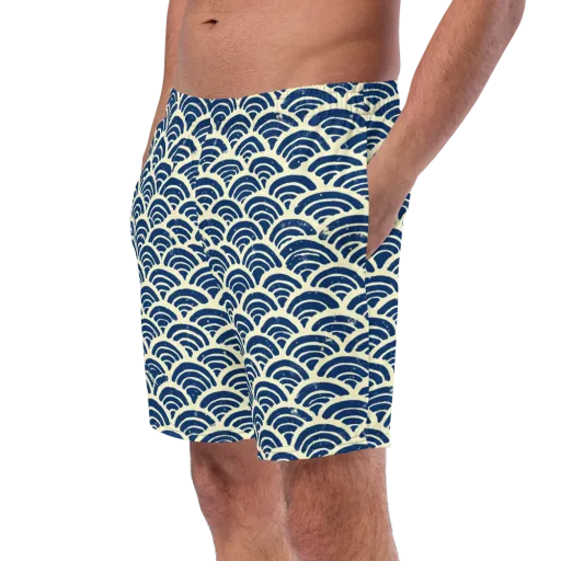 Navy Wave Field on a Swim Trunks