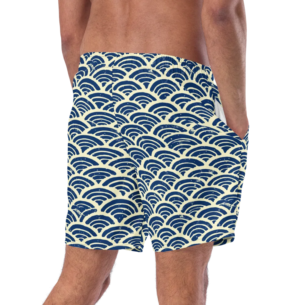 Navy Wave Field on Swim Trunks — Right Back