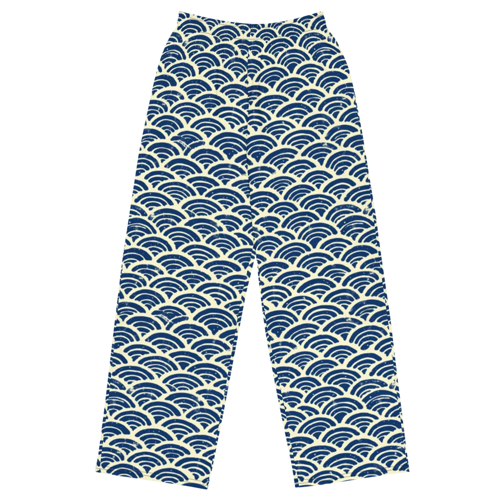 Navy Wave Field on Wide-Leg Pants — Front