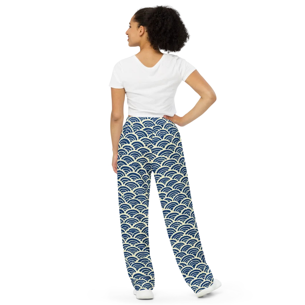 Navy Wave Field on Wide-Leg Pants — Back
