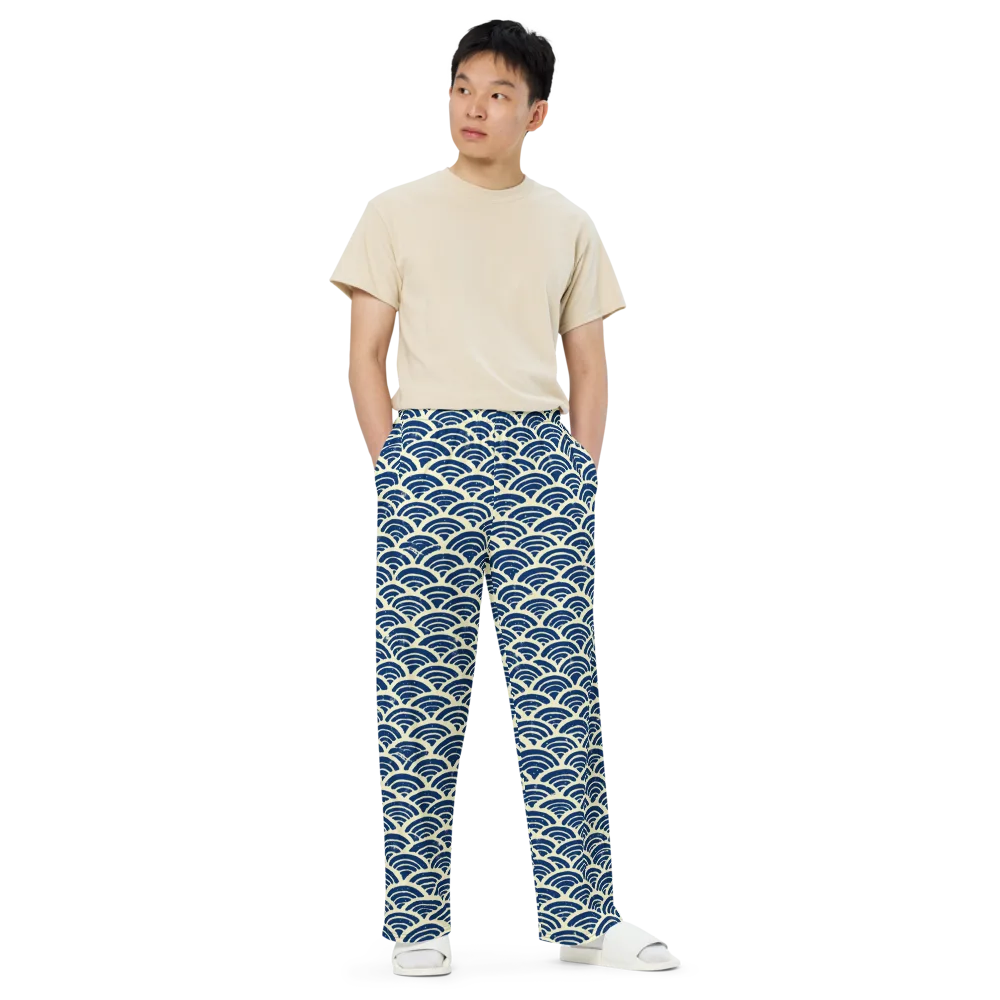 Navy Wave Field on Wide-Leg Pants — Front