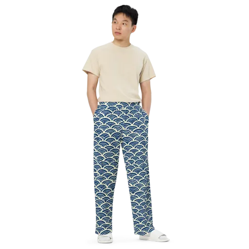 Navy Wave Field on a Wide-Leg Pants