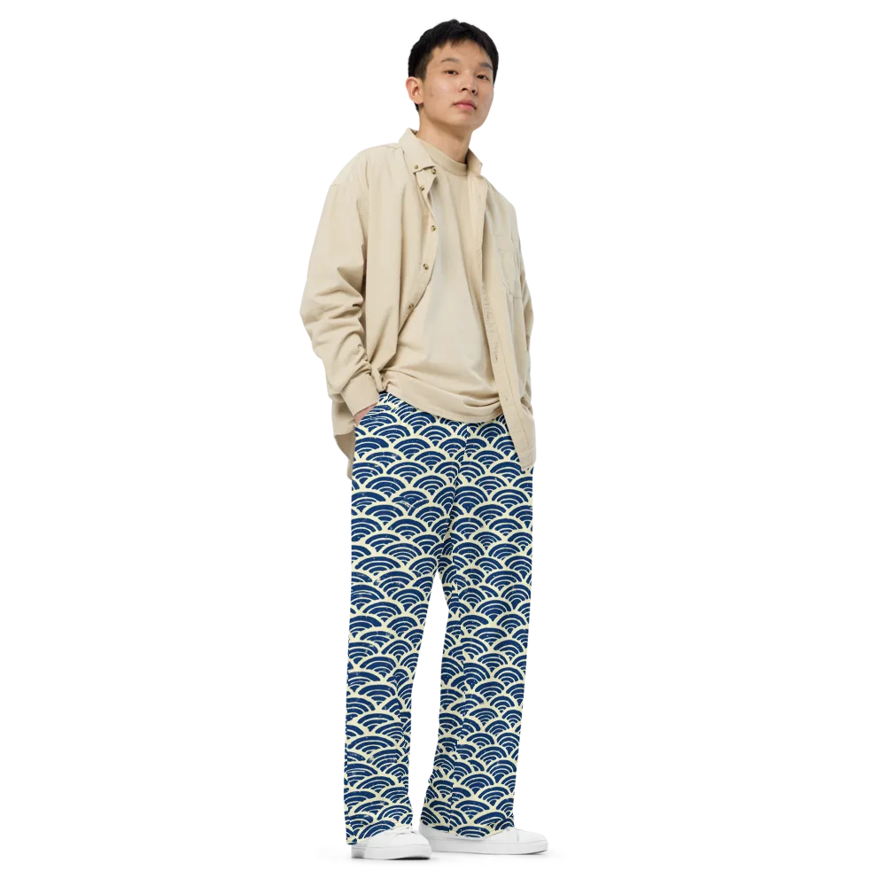 Navy Wave Field on Wide-Leg Pants — Right Front