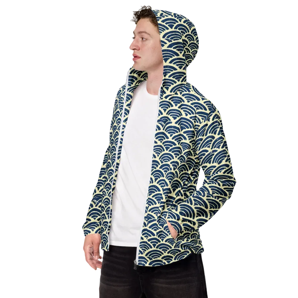 Navy Wave Field on Men's Windbreaker — Left Front