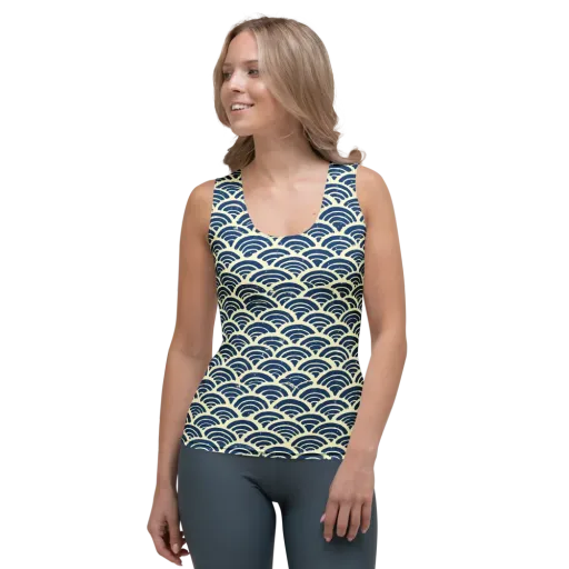 Navy Wave Field on a Women's Tank Top