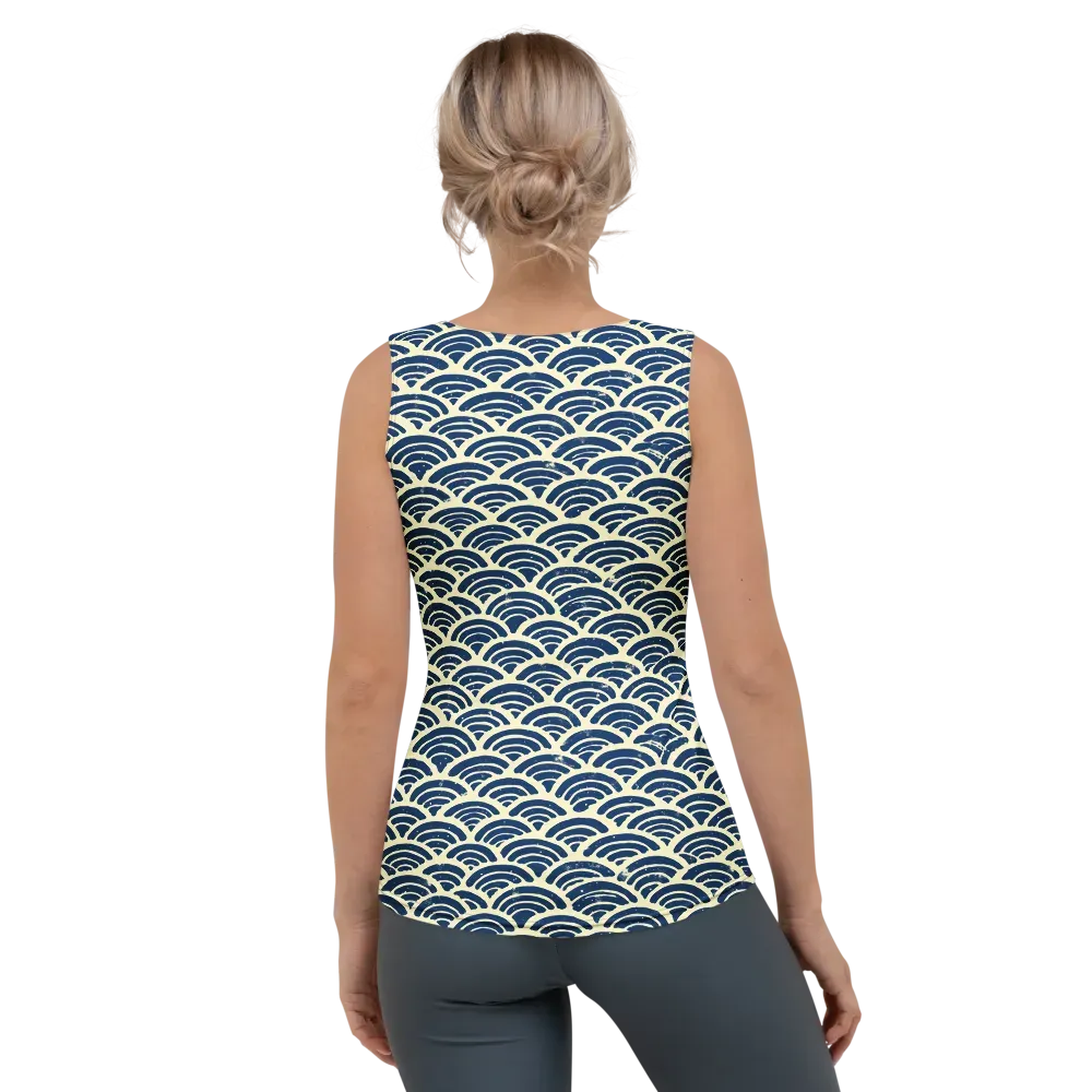 Navy Wave Field on Women's Tank Top — Back