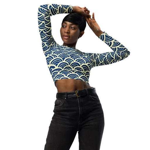 Navy Wave Field on a Long Sleeve Crop Top