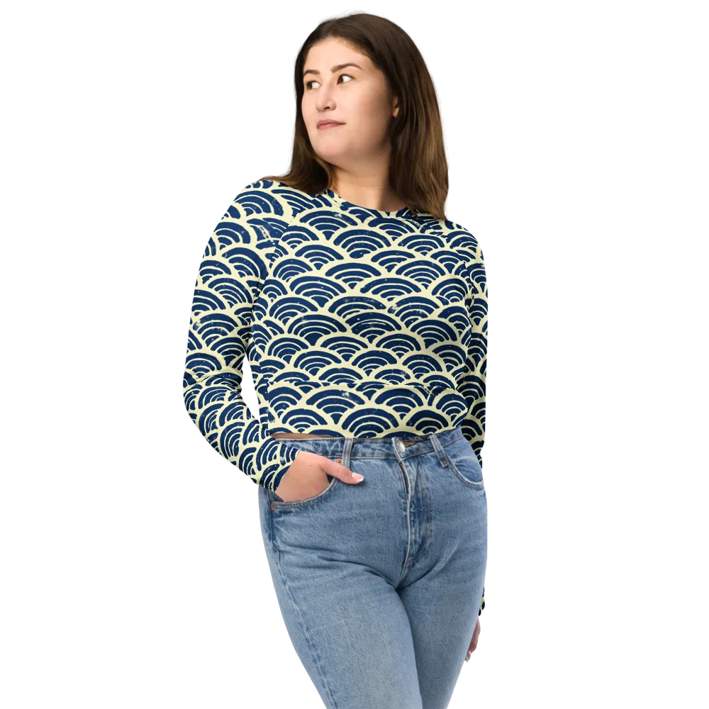Navy Wave Field on Long Sleeve Crop Top — Front