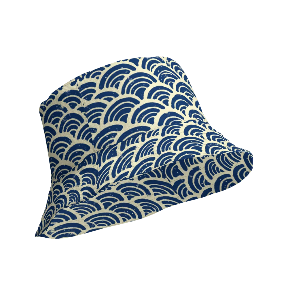 Navy Wave Field on Reversible Bucket Hat — Product details Outside