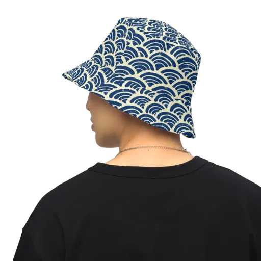 Navy Wave Field on a Reversible Bucket Hat