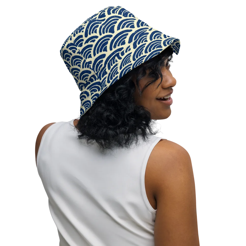 Navy Wave Field on Reversible Bucket Hat — Right Outside
