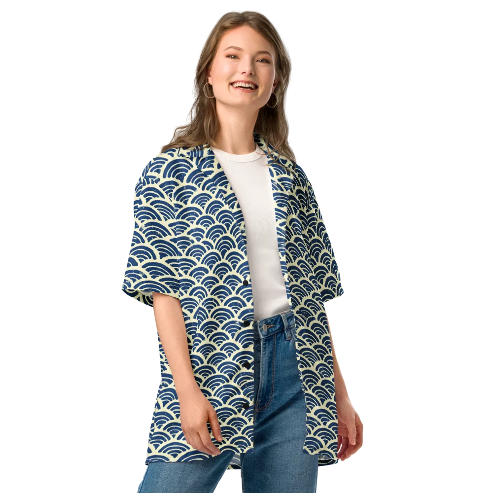 Navy Wave Field on Button Shirt — Front