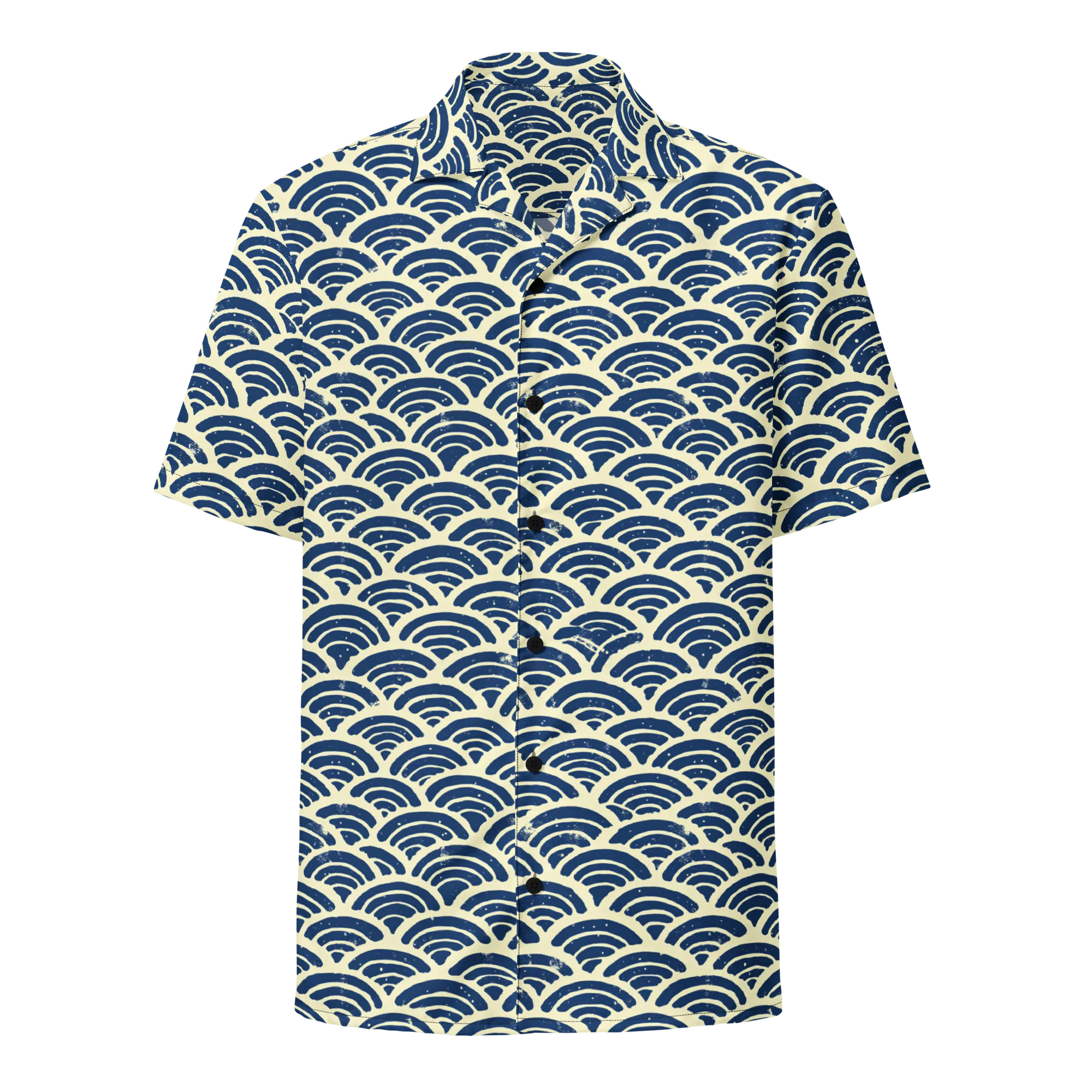 Navy Wave Field on Button Shirt — Front