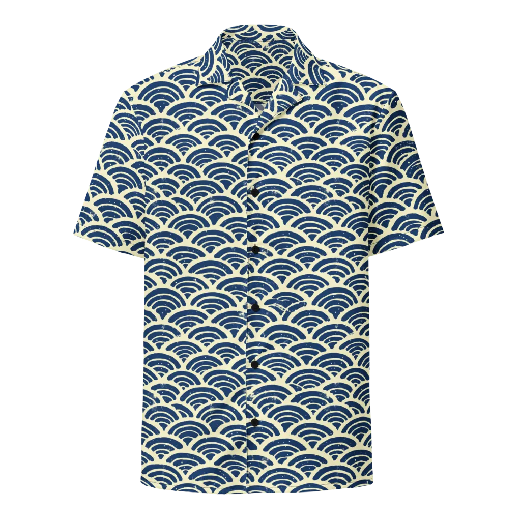 Navy Wave Field on Button Shirt — Front