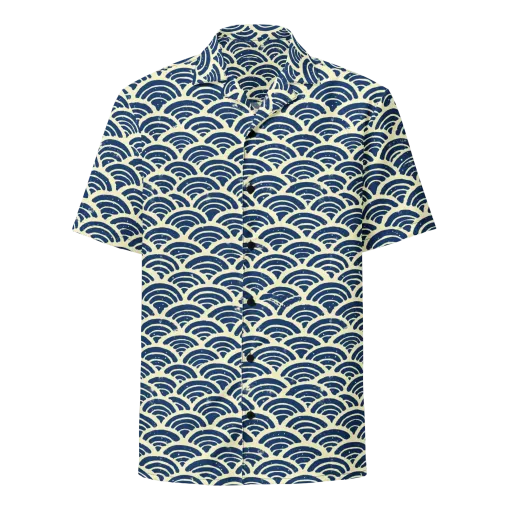Navy Wave Field on a Button Shirt