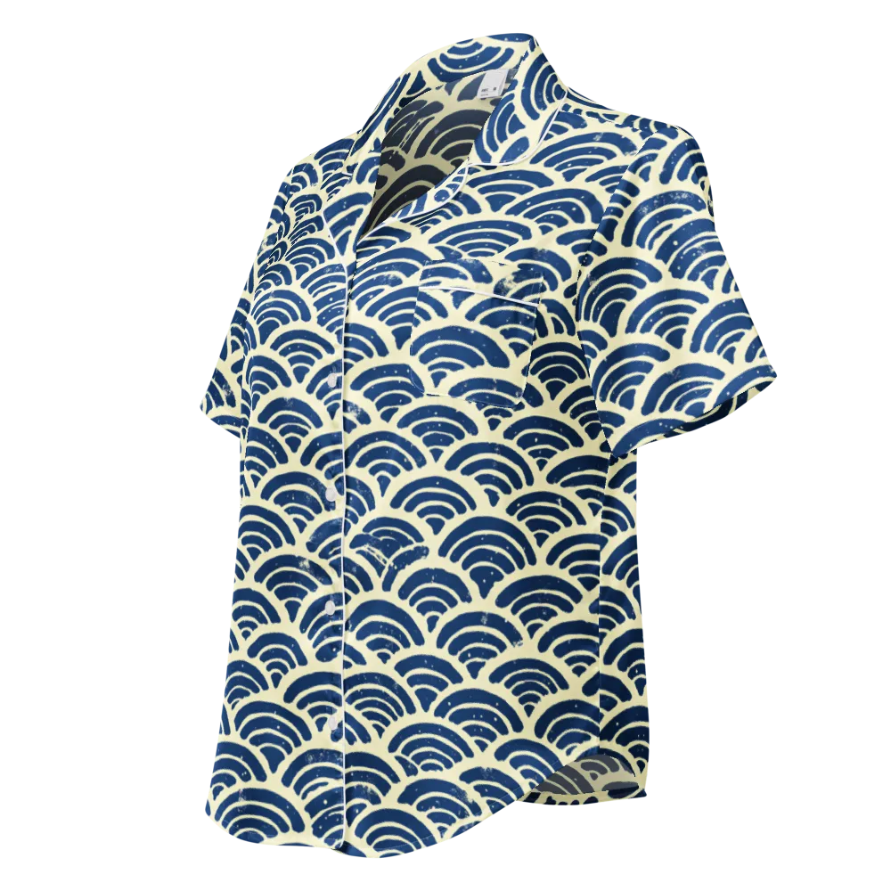 Navy Wave Field on Women's Short Sleeve Pajama Top — Left Front
