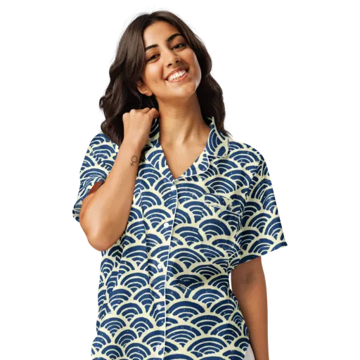 Navy Wave Field on a Women's Short Sleeve Pajama Top