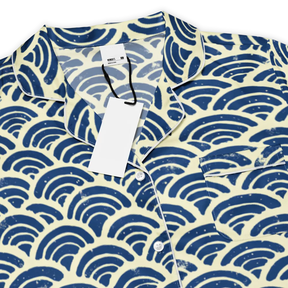Navy Wave Field on Women's Short Sleeve Pajama Top — Product details