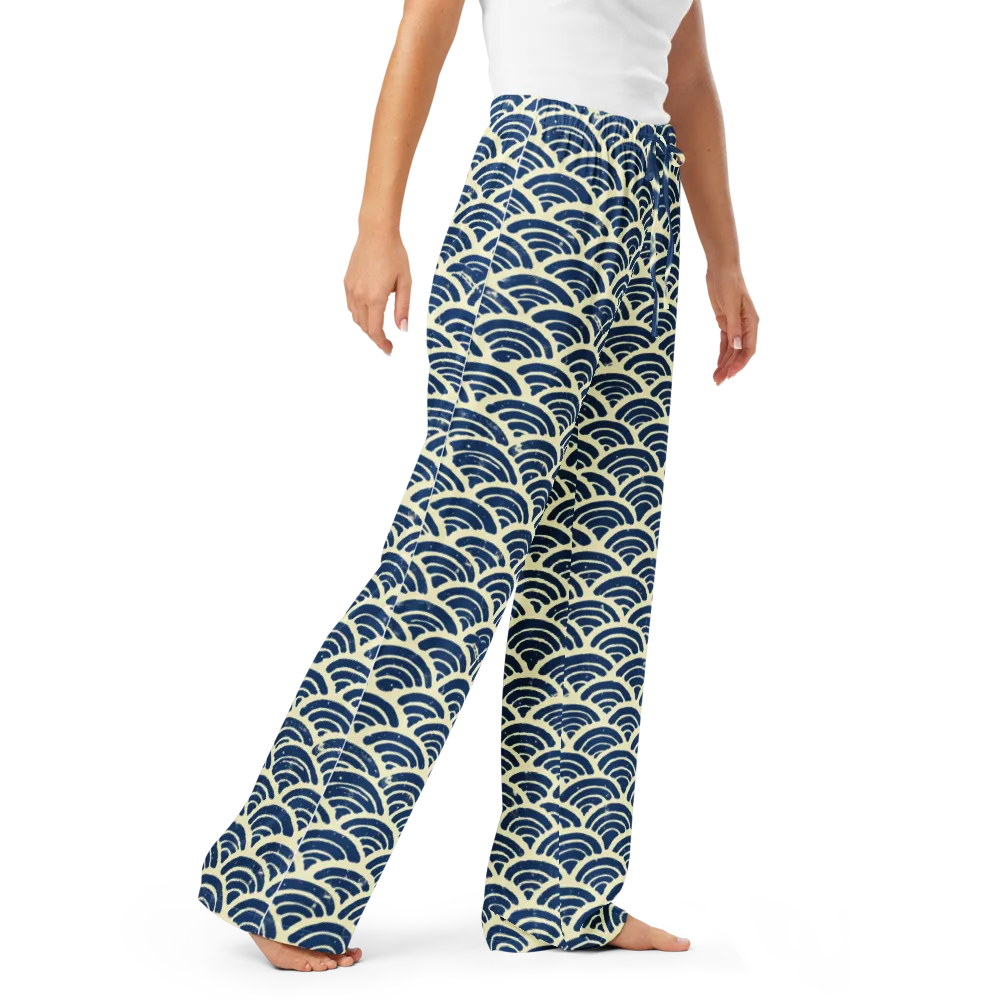 Navy Wave Field on Women's Pajama Pants — Right Front