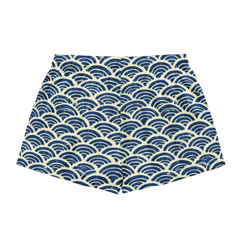 Navy Wave Field on Women's Pajama Shorts — Back