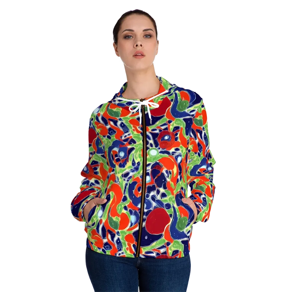 Neon Riviera on Women's Full-Zip Hoodie — Front On Person