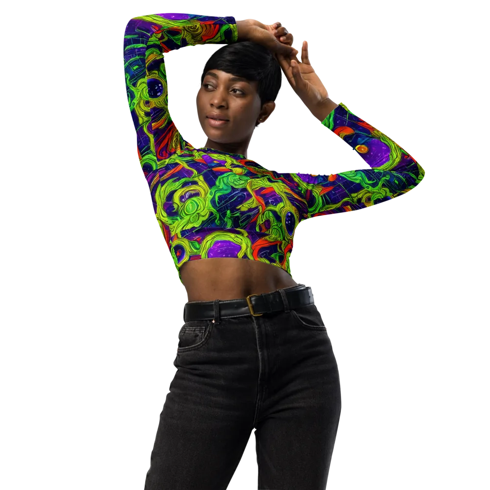 Infinite Arcade on Long Sleeve Crop Top — Front