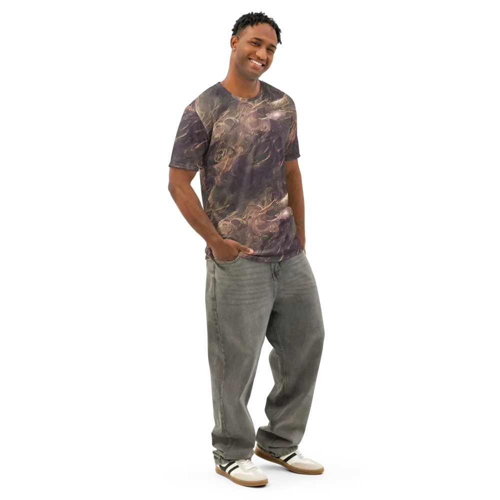 Bronze Vortex on Men's Cotton Crew Neck T-Shirt — Right Front