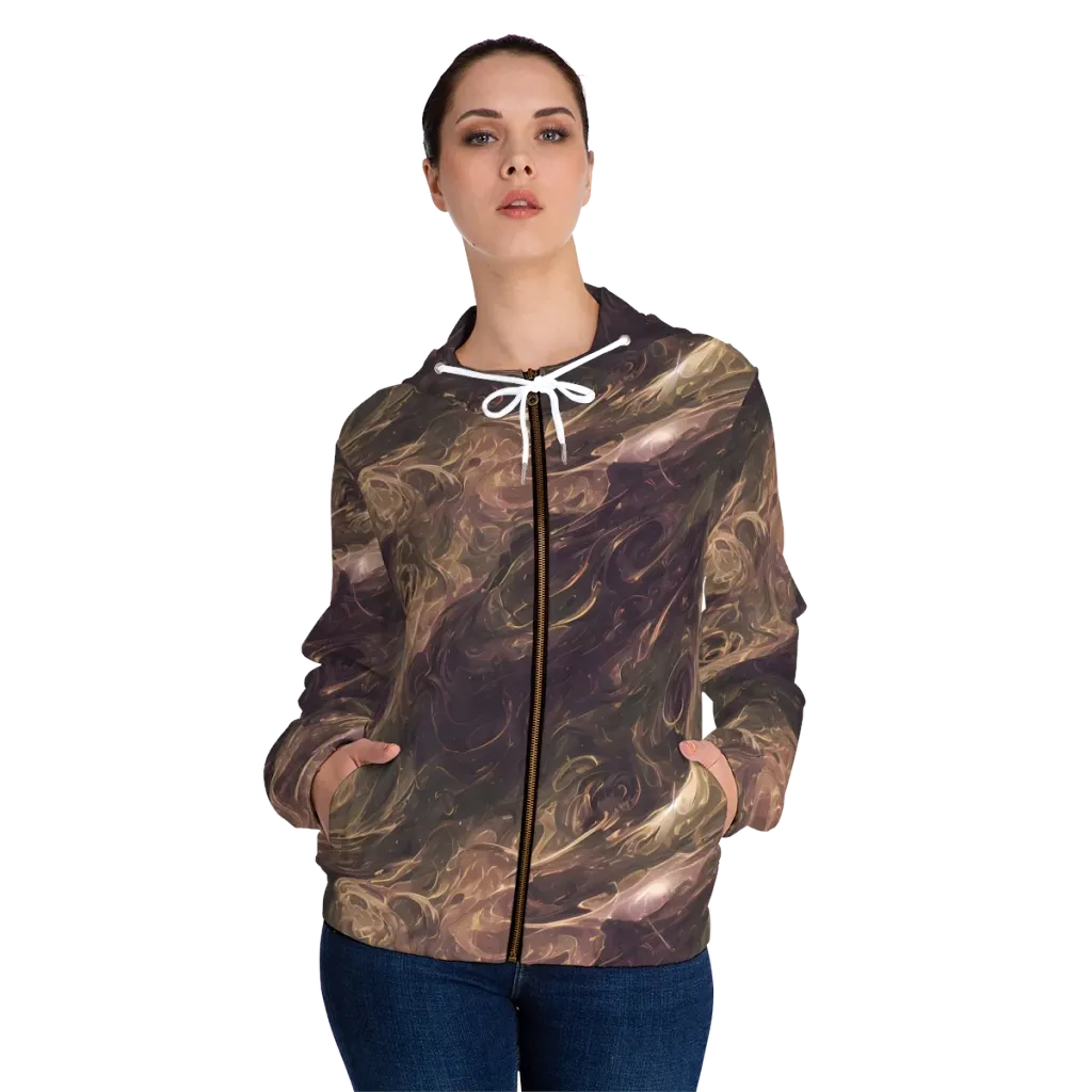 Bronze Vortex on Women's Full-Zip Hoodie — Front On Person