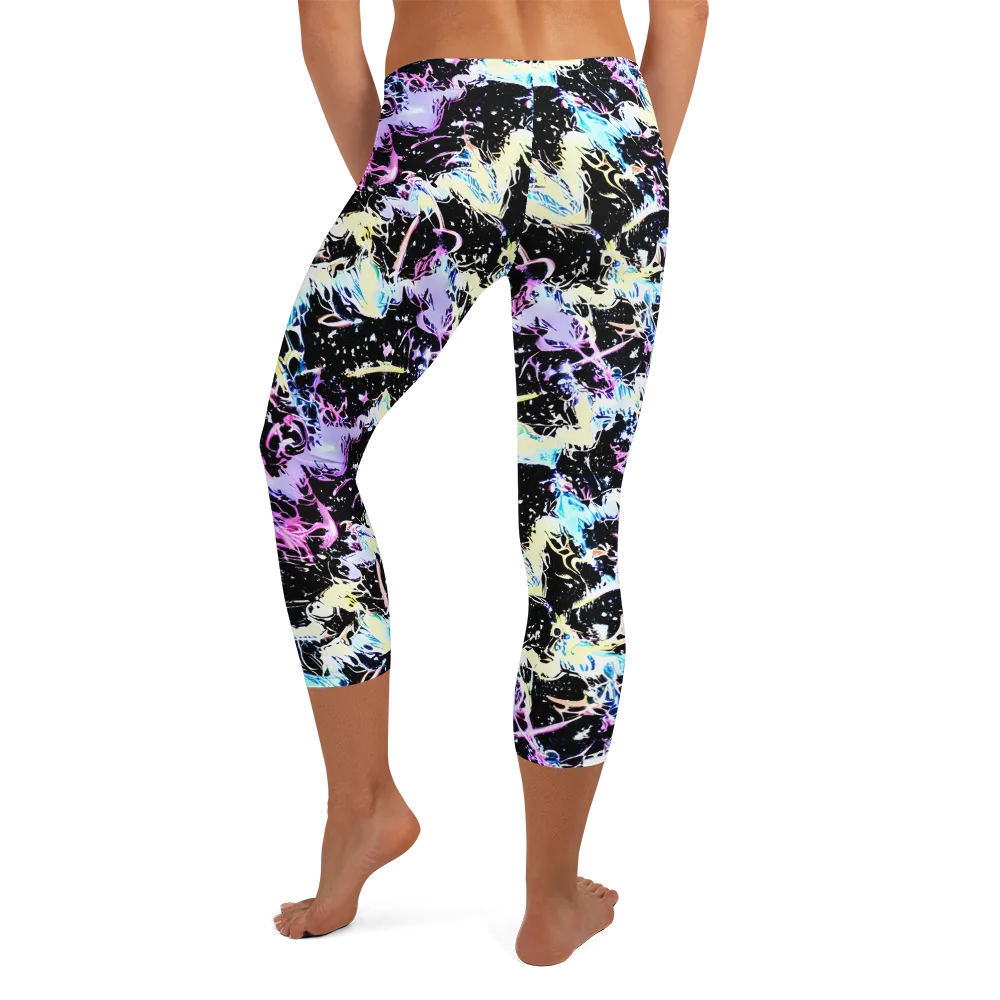 Midnight Botanica on Capri Leggings — Back
