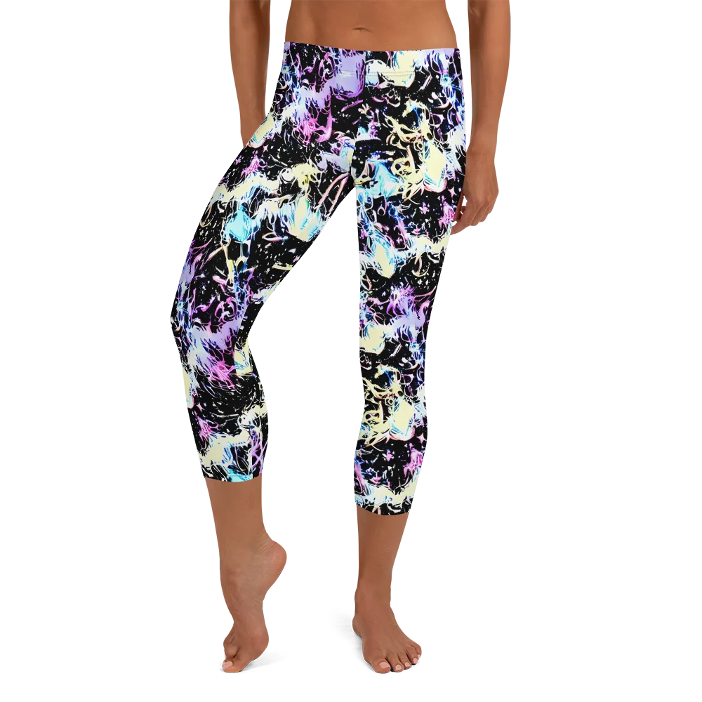 Midnight Botanica on Capri Leggings — Front