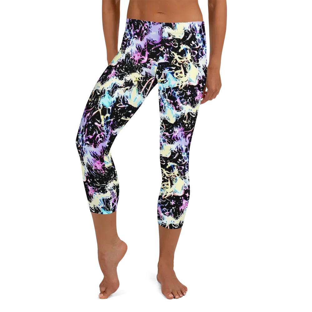 Midnight Botanica on Capri Leggings — Front