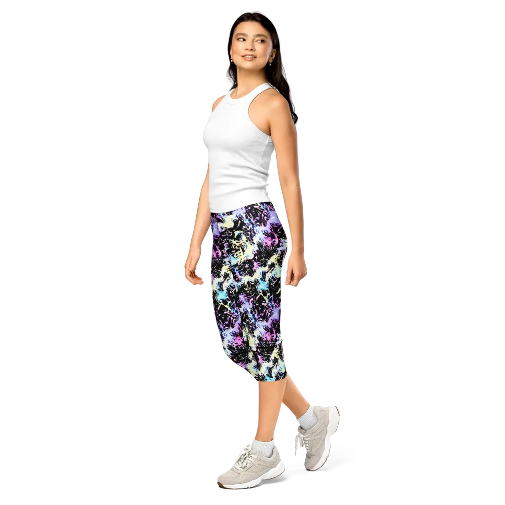 Midnight Botanica on Capri Leggings — Left Front