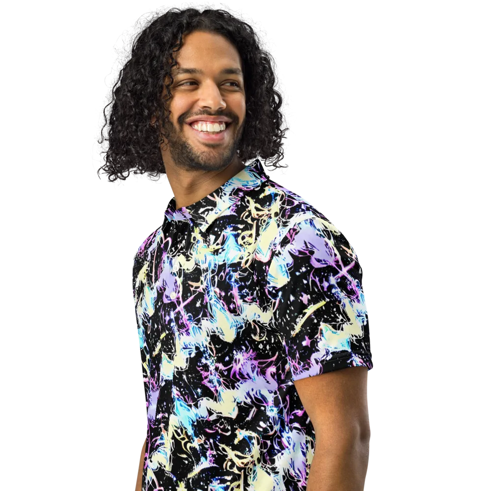 Midnight Botanica on Men's Slim Fit Polo Shirt — Left Front