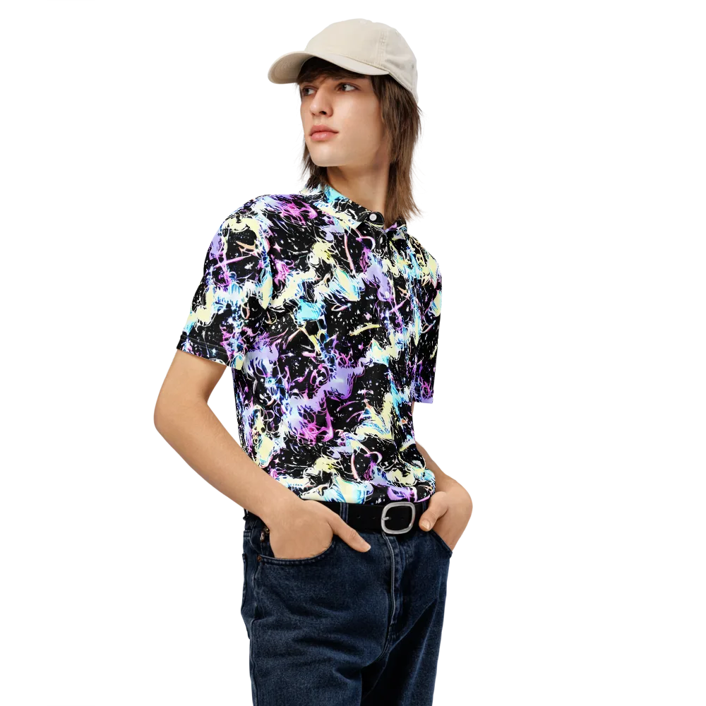 Midnight Botanica on Men's Slim Fit Polo Shirt — Right Front