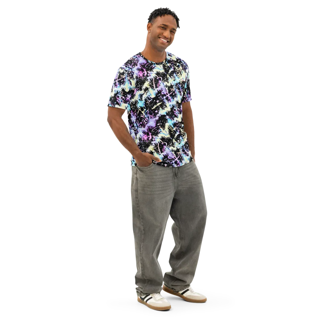 Midnight Botanica on Men's Cotton Crew Neck T-Shirt — Right Front